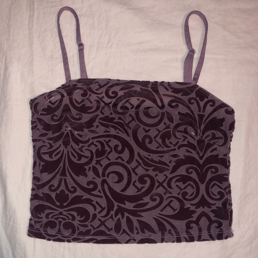 Burnout Velvet & Mesh Crop Tank Top